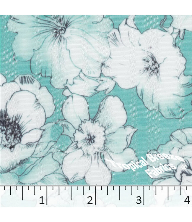 Tropical Breeze Fabrics Yard of Poly Rayon Large Floral Print-Teal Fabric 04430