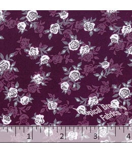 Tropical Breeze Fabrics Yard of Koshibo Tiny Roses Print Polyester-Grape Fabric 048210