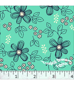 Tropical Breeze Fabrics Yard of Standard Weave Monochrome Floral Poly Cotton-Jade Fabric 5711