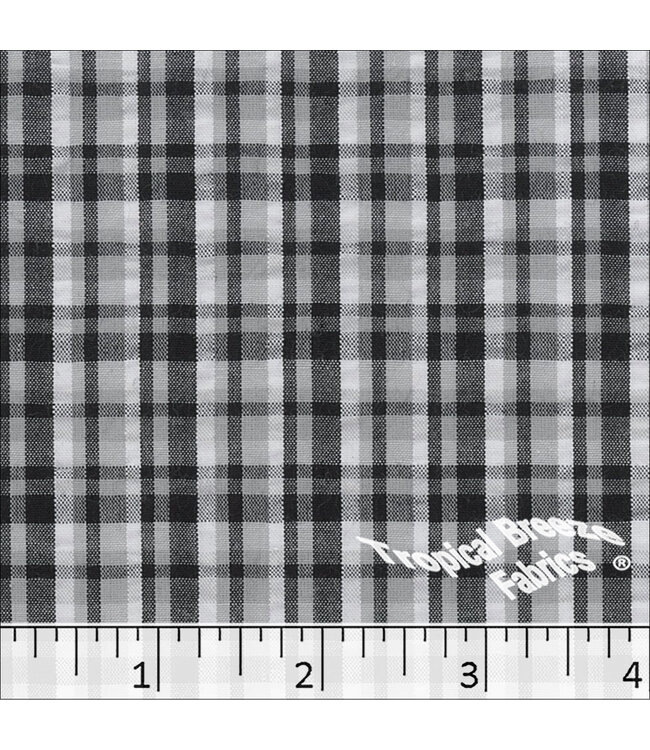Tropical Breeze Fabrics Yard of Seersucker Plaid-Black Fabric 48830