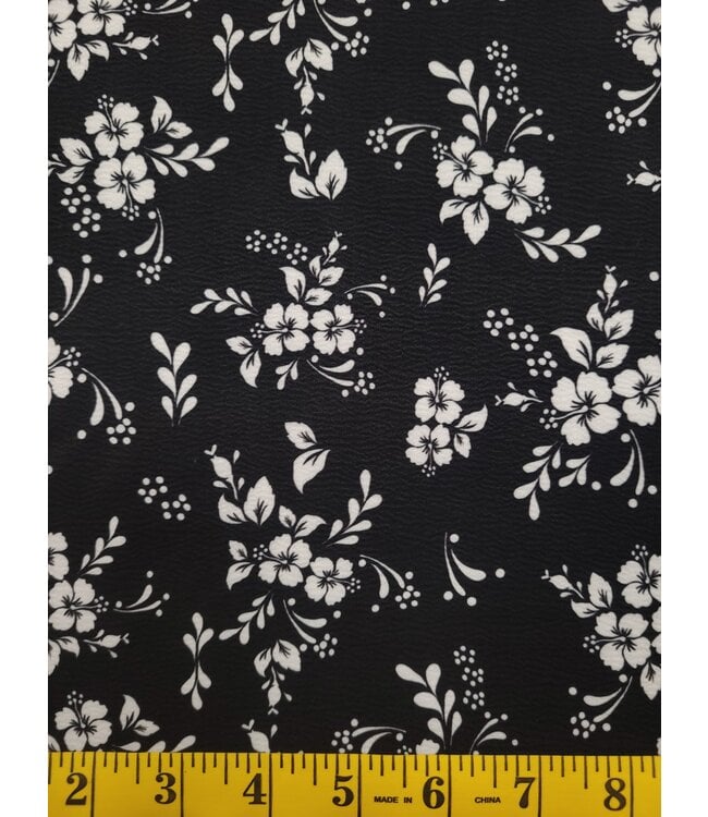 Yard of Hibiscus Bouquet Black Chantilly Cream Fabric