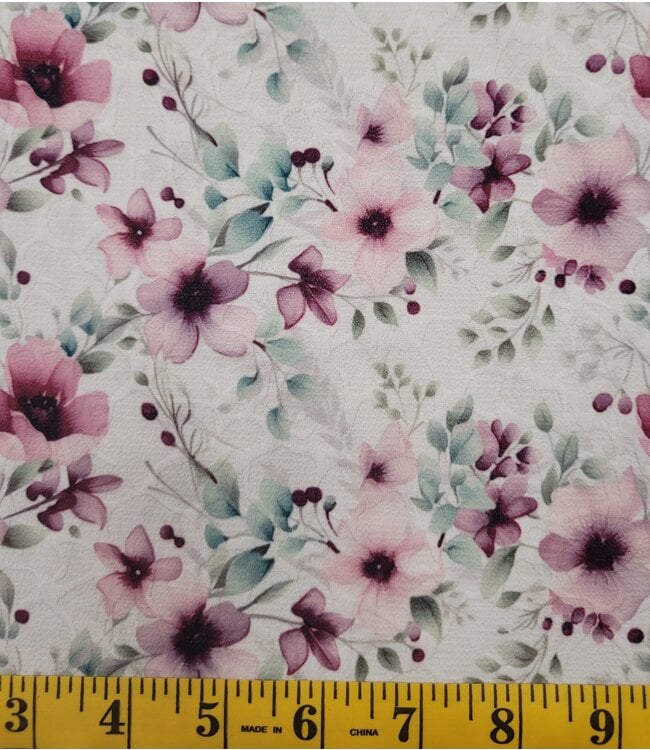 Yard of Mauve Daisy Eucalyptus Jacquard Cream Fabric