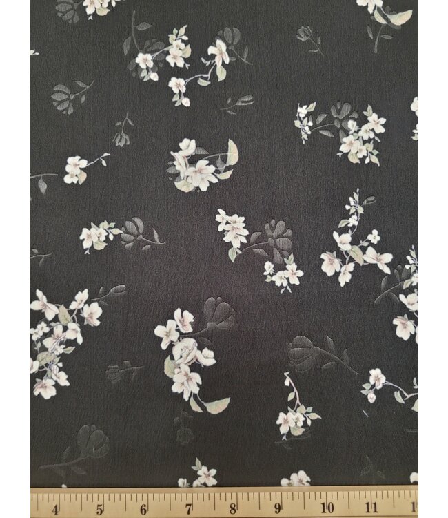 Yard of Embossed Polyester Black Floral Fabric CA18254