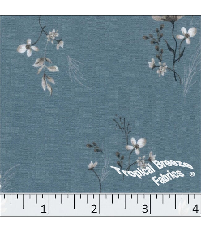 Tropical Breeze Fabrics Yard of Bulgari Floral  Print-Slate Blue Fabric 32943