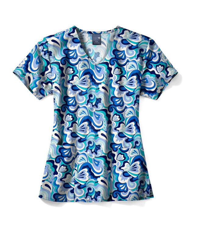 Zoe+Chloe Women's Polyester V-Neck Print Scrub Top Z12213