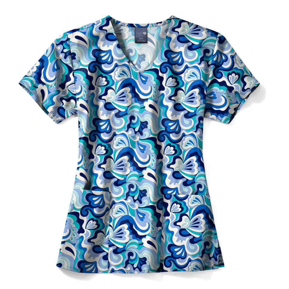 Zoe+Chloe Women's Polyester V-Neck Print Scrub Top
