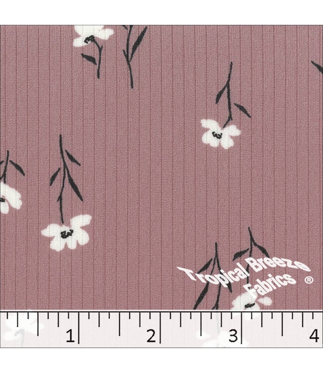 Tropical Breeze Fabrics Yard of Classic Rib Knit Floral Print-Rose Fabric 32849