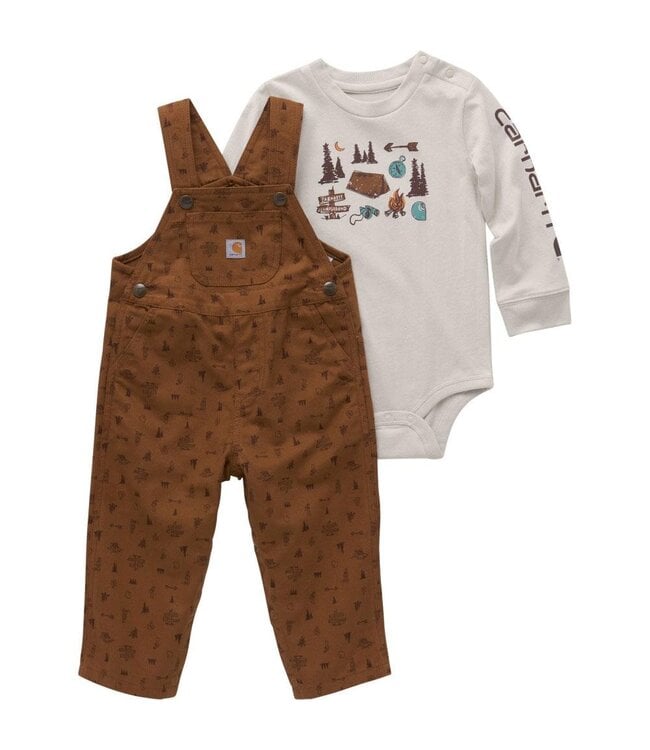 Carhartt Boy's Infant Long-Sleeve Bodysuit and Canvas Print Overall Set CG8938