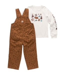 Carhartt Boy's Toddler Long-Sleeve T-Shirt and Canvas Print Overall Set CG8939