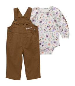 Carhartt Girl's Infant Long-Sleeve Bodysuit and Canvas Overall Set CG9899