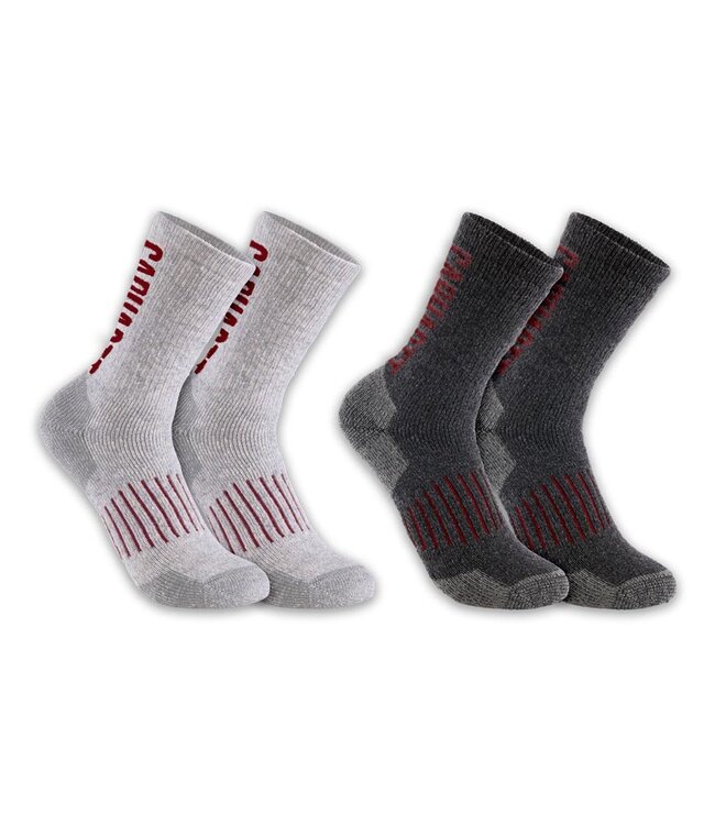 Carhartt Men's Midweight Synthetic Wool Blend Logo Crew Sock 2-Pack SC9522M