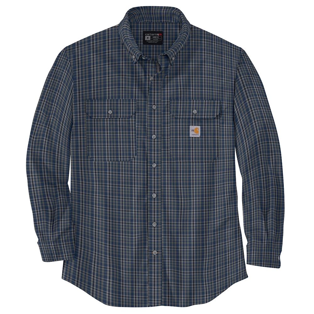 Carhartt Men's Flame Resistant Force Rugged Flex Loose Fit Midweight Twill Plaid Shirt - Lakeshore/Chili Pepper - Medium