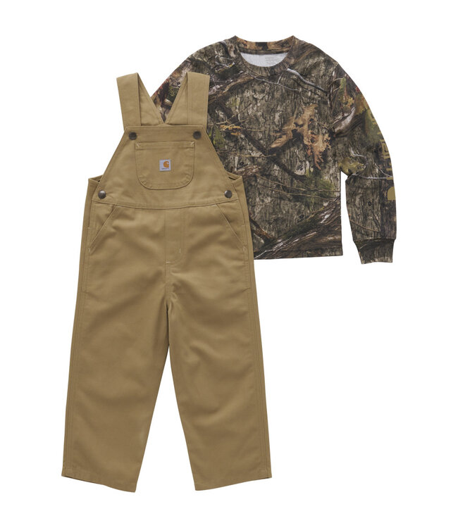 Carhartt Boy's Toddler Long-Sleeve Camo T-Shirt and Canvas Overall Set CG8943