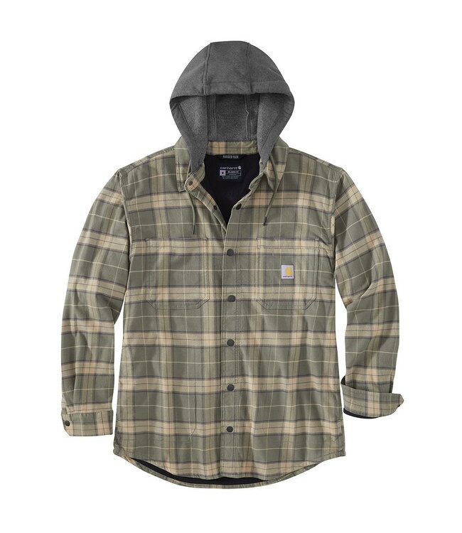 Carhartt Men's Rugged Flex Relaxed Fit Flannel Fleece Lined Hooded Shirt Jac 106353