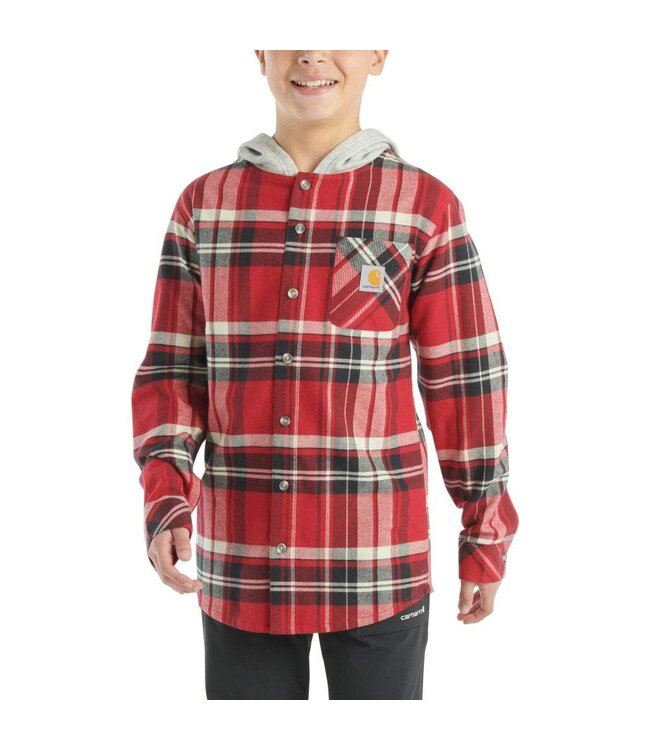 Carhartt Boy's Long-Sleeve Flannel Button-Front Hooded Shirt CE8205