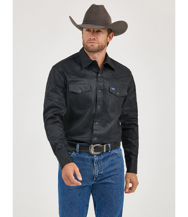 Wrangler Men's Cowboy Cut Firm Finish Long-Sleeve Western Snap Solid Work Shirt