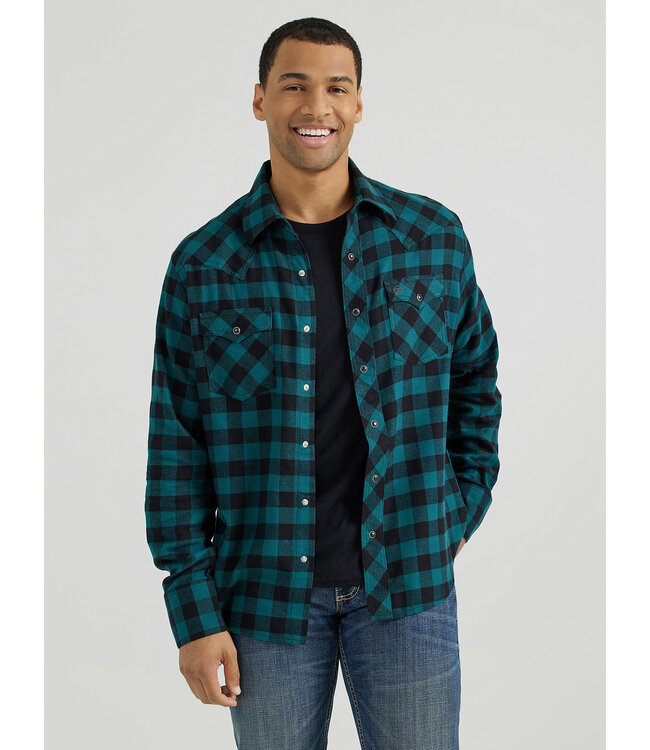 Wrangler Men's Retro Long-Sleeve Flannel Western Snap Plaid Shirt 112355386