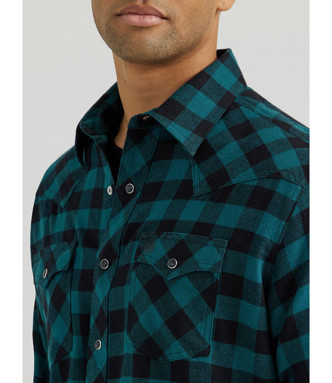 Wrangler Men's Retro Long-Sleeve Flannel Western Snap Plaid Shirt 112355386