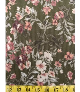Yard of Muted Summer Floral Spray Classic Rib Knit Fabric