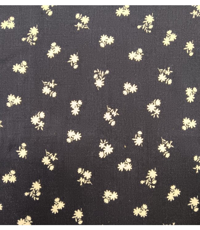 Yard of Small Navy Blue Floral Rayon Fabric