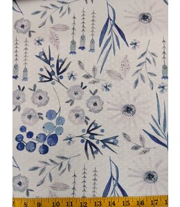 Yard of Blue Swiss Dot Floral Fabric FT202409184