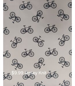 Dandelion Fabrics & Gifts Yard of Bikes In White Cotton Jersey Knit Fabric