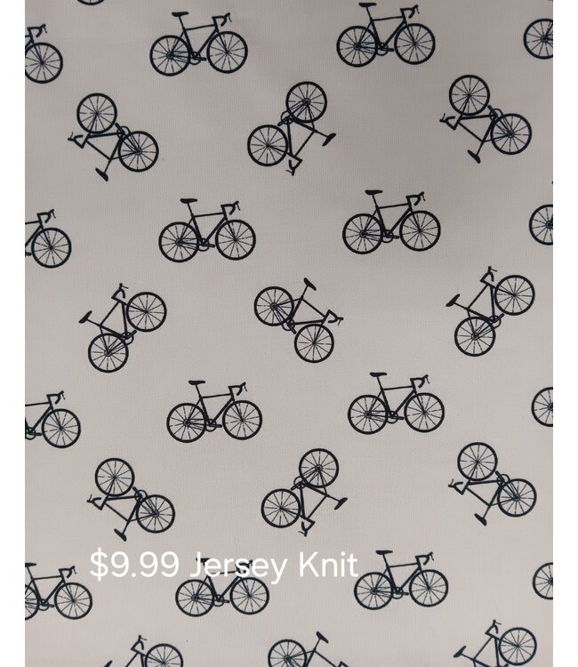 Yard of Bikes In White Cotton Jersey Knit Fabric