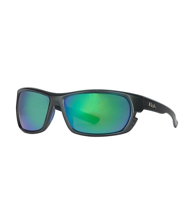 HUK Men's Challenge Matte Black/Smoke/Green Mirror Sunglasses E0000246-004