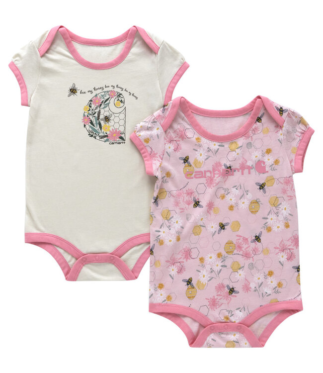 Carhartt Girl's Infant Short-Sleeve Bee Print Bodysuit 2pc Set CG9921