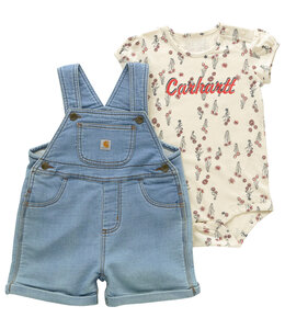 Carhartt Girl's Infant Short-Sleeve Floral Print Bodysuit and Denim Shortall CG9926