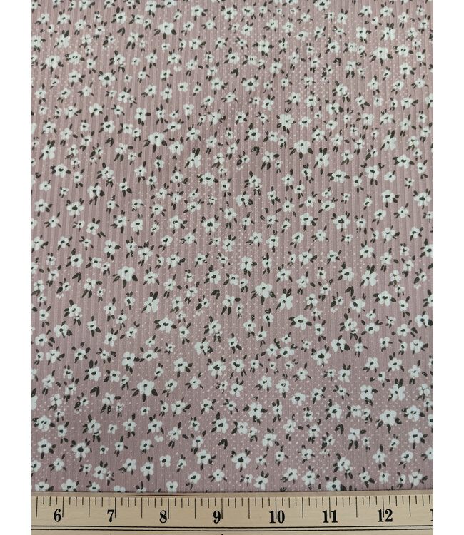 Yard of Rib Knit, Ditsy Floral Mauve Fabric