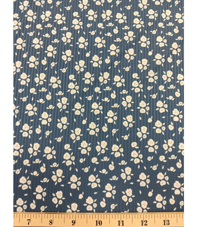 Yard of Rib Knit, Dark Blue Floral Fabric