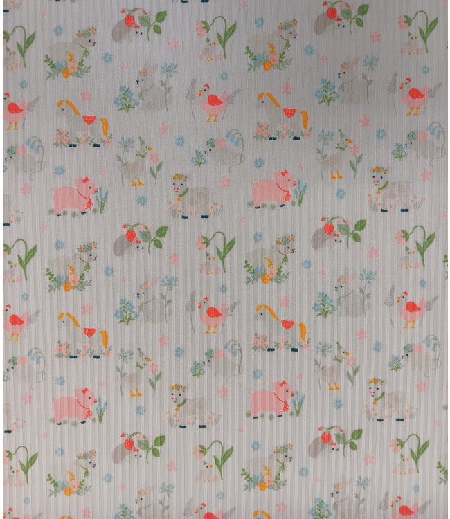 Yard of Rib Knit, Spring Farm Animals Fabric
