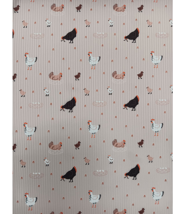 Yard of Rib Knit, Chickens Fabric