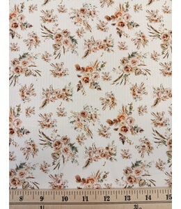 Yard of  Rib Knit, Boho Bouquets White Reign Fabric