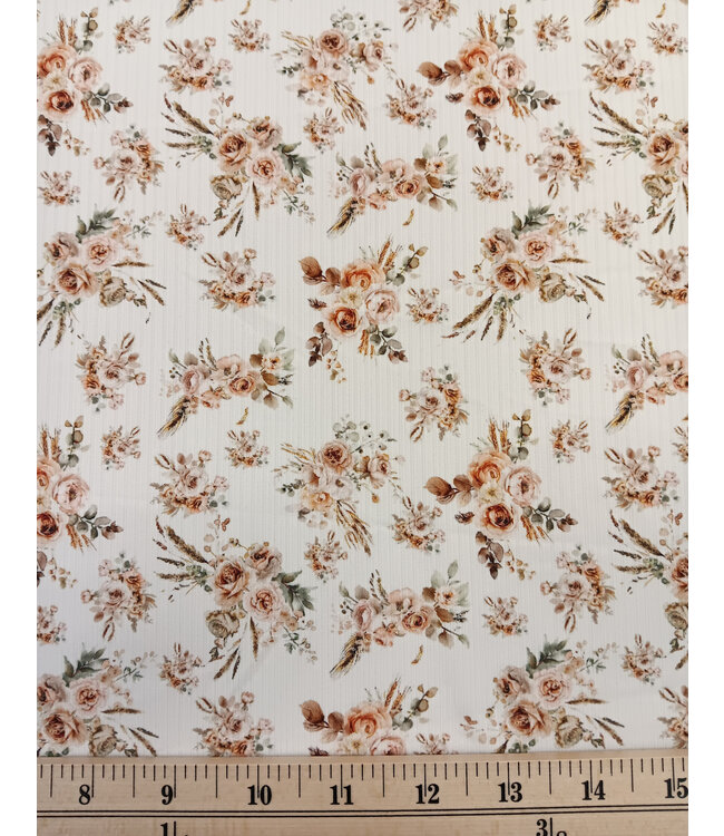 Yard of  Rib Knit, Boho Bouquets White Reign Fabric