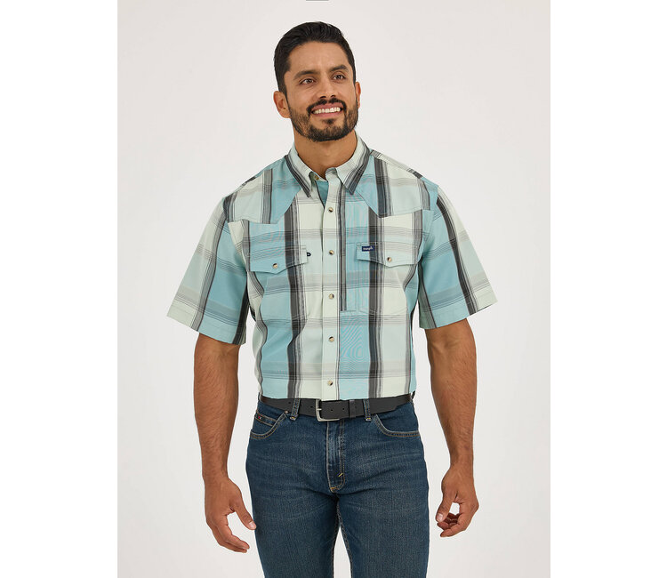 CAUKSUA Men's Checked Short Sleeve Shirt - Regular Fit Western Snap Front, One Pocket, 100% Cotton