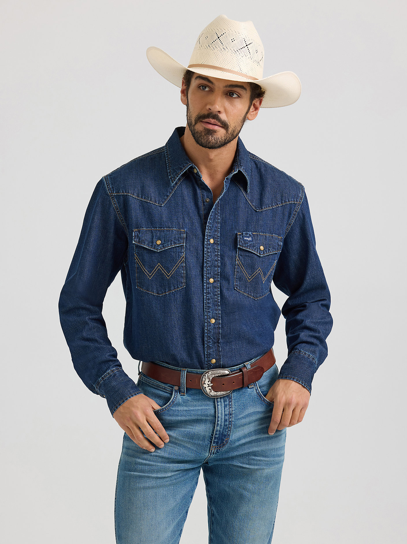 Wrangler Men's Classic Denim Western Snap Shirt - Traditions