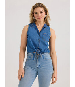 Wrangler Women's Denim Sleeveless Tie Front Shirt 112360785