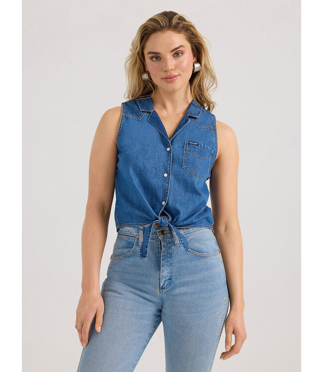 Wrangler Women's Denim Sleeveless Tie Front Shirt 112360785