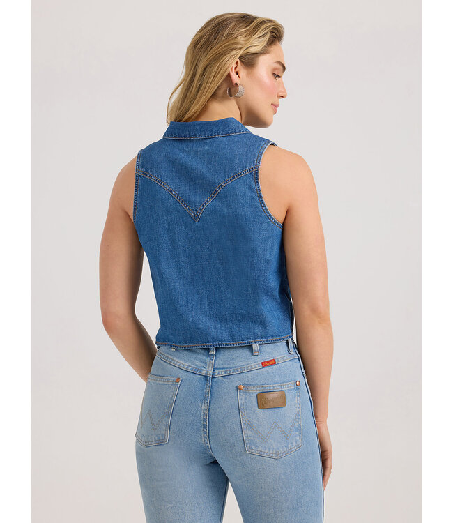 Wrangler Women's Denim Sleeveless Tie Front Shirt 112360785