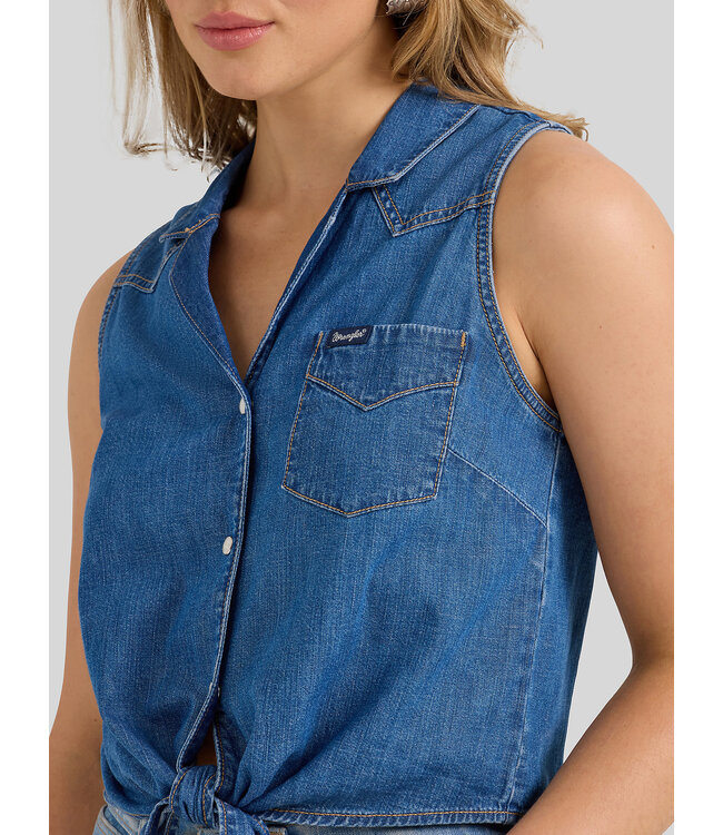 Wrangler Women's Denim Sleeveless Tie Front Shirt 112360785
