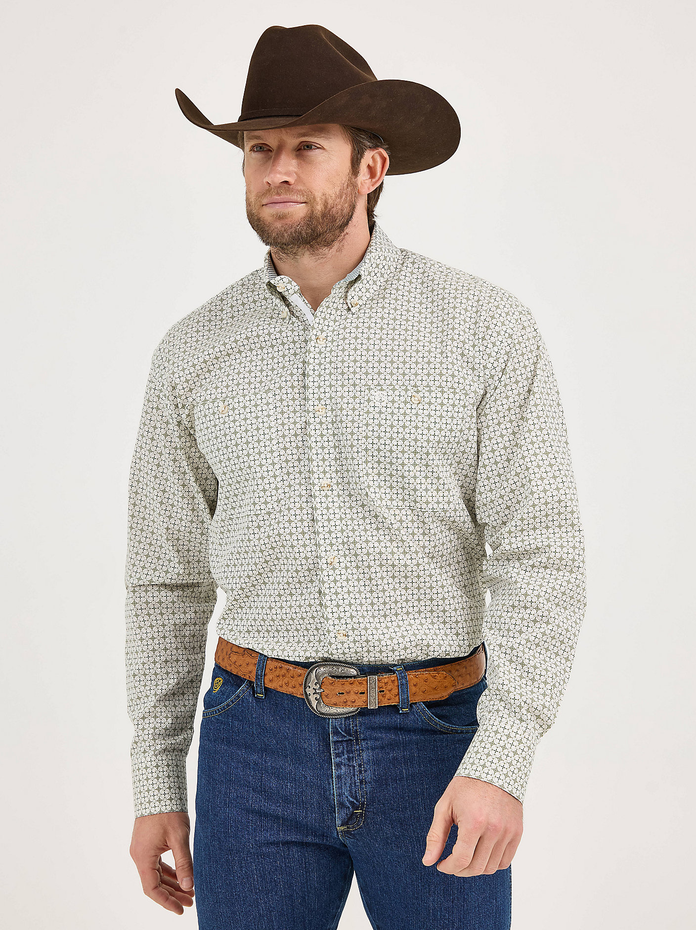 george men's long sleeve dress shirt George Men's Hunter Green Button Up Long Sleeves Dress Shirt Size 16(34/35)