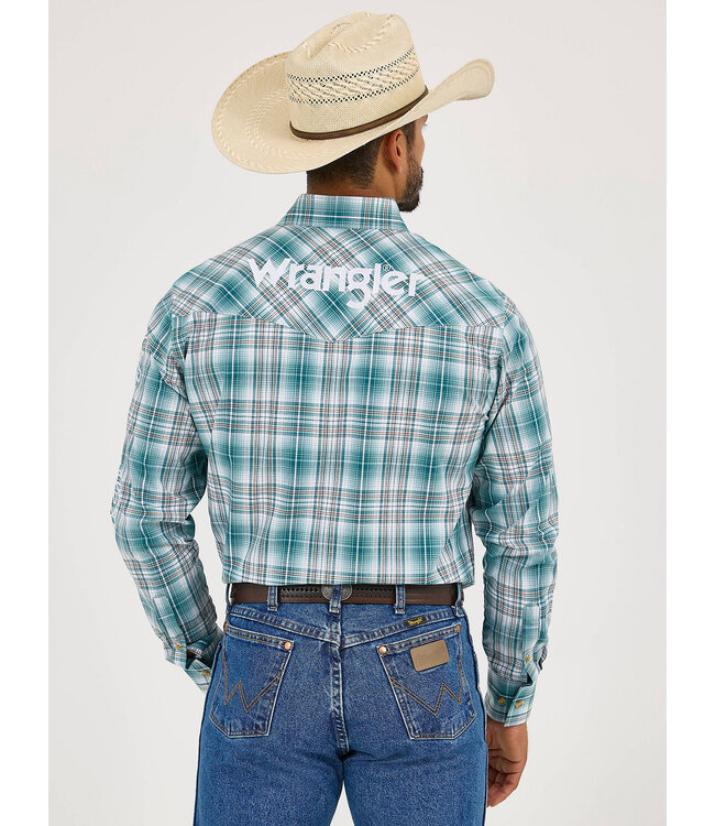 Wrangler Men's Logo Long-Sleeve Button Down Plaid Shirt 112359469