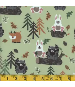 Mook Fabrics Yard of  Cotton 100% Interlock, Forest Buddies Fabric 133627