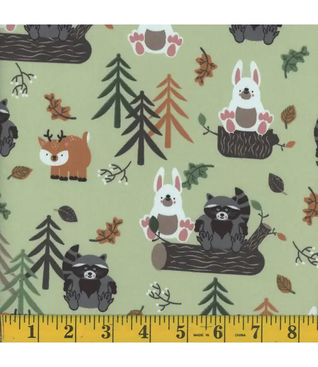 Mook Fabrics Yard of  Cotton 100% Interlock, Forest Buddies Fabric 133627