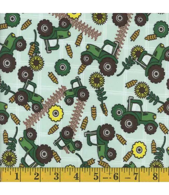 Mook Fabrics Yard of Cotton 100% Interlock, Farm Tractors Fabric 135924