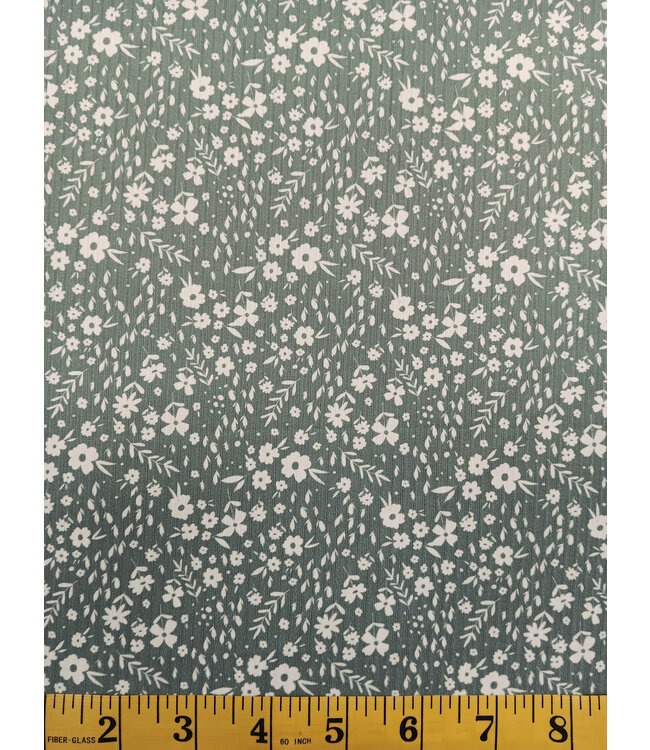 Yard of Unbrushed Rib Knit-Dakota Floral Green Fabric