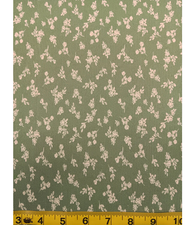 Yard of Dainty Sage Floral Brushed Rib Knit Fabric