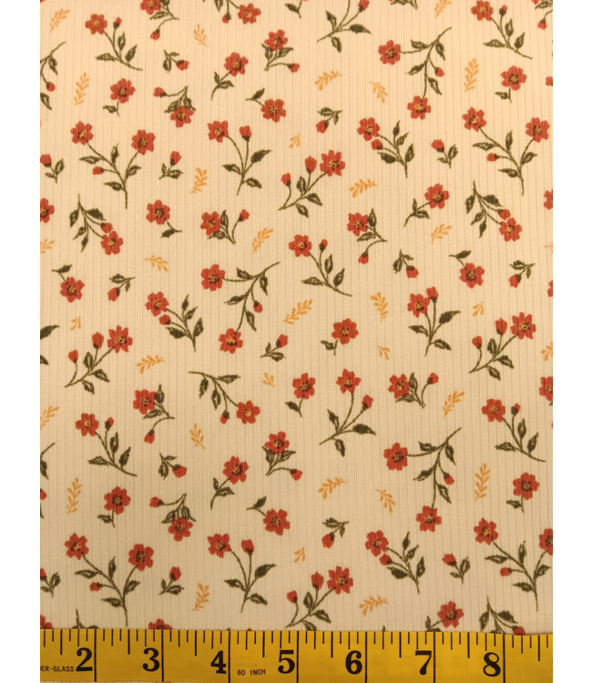 Yard of Dainty Red/Gold Floral Rib Knit Fabric